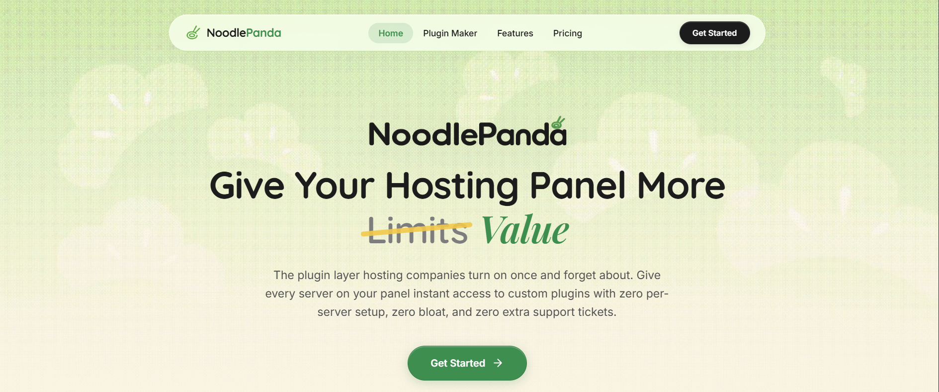 Screenshot of Noodlepanda, an AI powered hosting panel built by Arsh Hasib